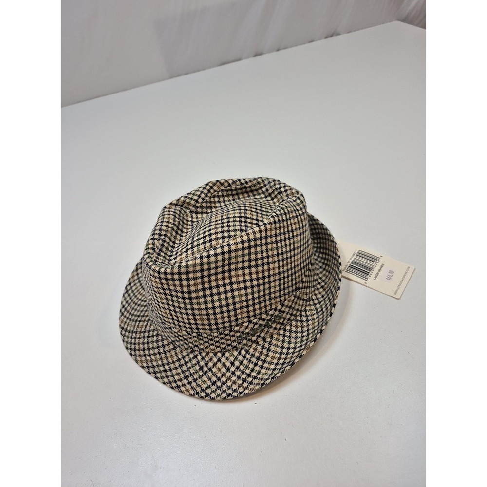 Stetson Fedora Hat Trilby Fitted Mens L Beige Check Wool Linen Lined STC17-NAVY